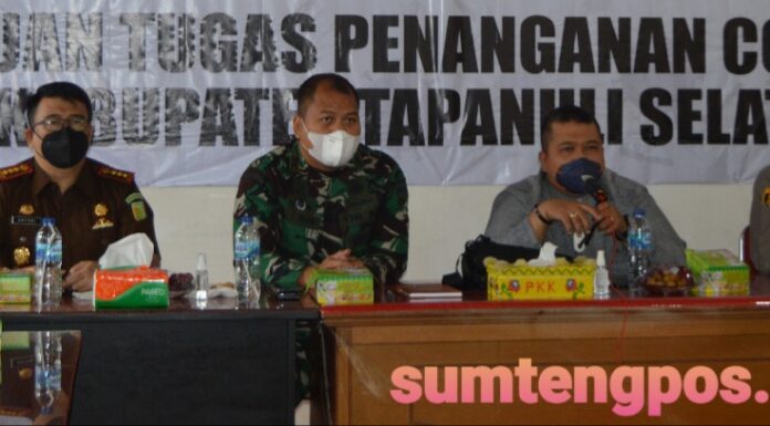 Melalui Video Confrence, Dandim 0212/Tapsel Bersama Forkopimda Ikuti Rapat Evaluasi Perkembangan Covid-19