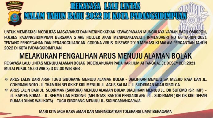 Pembatasan Lalin Halaman Bolak Kota Padangsidimpuan Malam Tahun Baru 2022