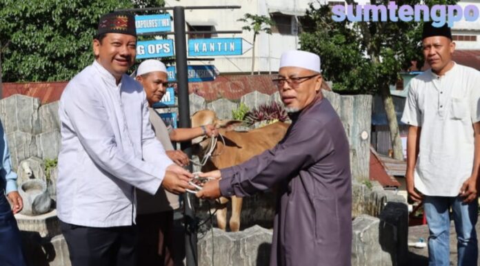 Kapolres Padangsidimpuan menyerahkan Hewan Qurban dari Kapolda Sumut kepada Ketua MUI Kota Padangsidimpuan