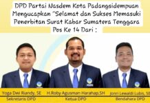 DPD Nasdem Kota Padangsidempuan Mengucapkan ” Selamat dan Sukses Memasuki Penerbitan Surat Kabar Sumatera Tenggara Pos Ke 14
