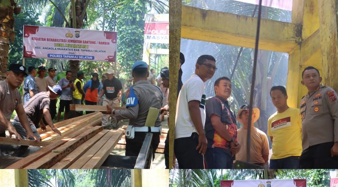 Dibawah Komando Kapolres Tapanuli Selatan AKBP Yon Edi Winara, Polres Tapsel Rehab Jembatan